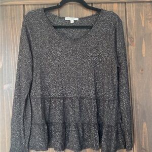 Green Envelope Charcoal Ruffle Long Sleeve Top